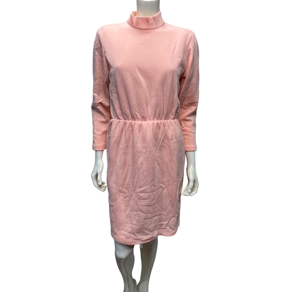 Vintage 80s Blush Pink Alicia Turtleneck Long Sleeve Dress 10P Petite